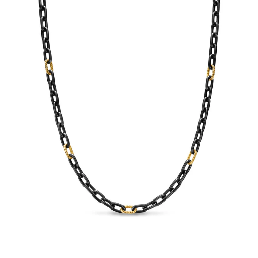 DY Madison Chain Necklace in Black Titanium with 18K Yellow Gold, 6mm, 21"