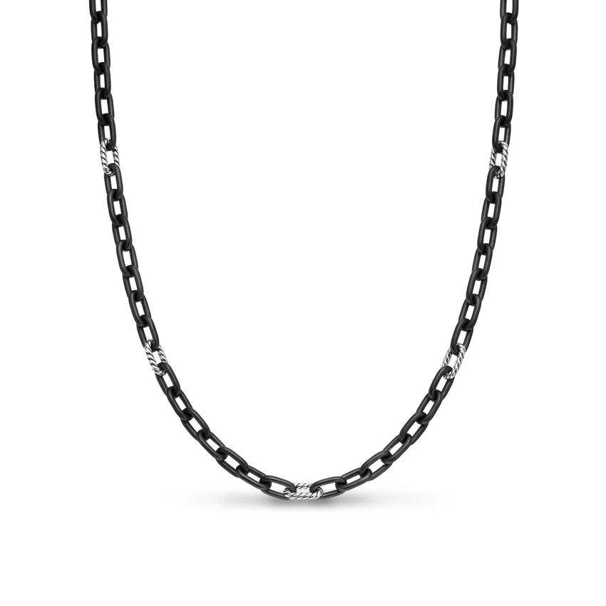 DY Madison Chain Necklace in Black Titanium with Sterling Silver, 6mm, 21"