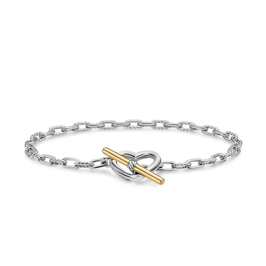 DY Madison Heart Toggle Chain Bracelet in Sterling Silver with 18K Yellow Gold, 3mm, Size Medium