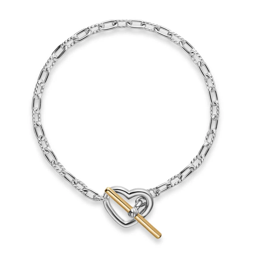 DY Madison Heart Toggle Chain Bracelet in Sterling Silver with 18K Yellow Gold, 3mm, Size Medium - Image 2