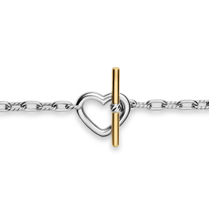 DY Madison Heart Toggle Chain Bracelet in Sterling Silver with 18K Yellow Gold, 3mm, Size Medium - Image 4