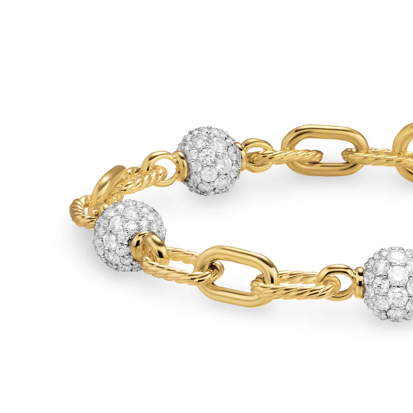 DY Madison Pavé Bead Chain Bracelet in 18K Yellow Gold with Diamonds, 6mm, Size Medium - Image 3