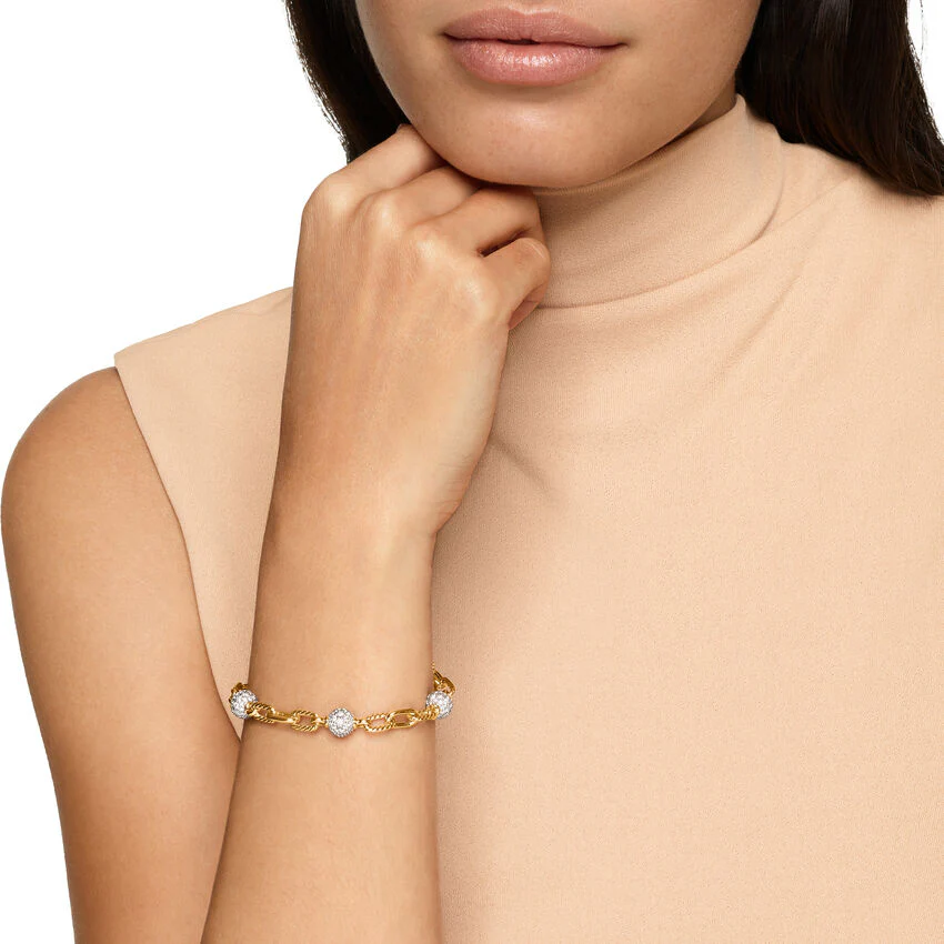 DY Madison Pavé Bead Chain Bracelet in 18K Yellow Gold with Diamonds, 6mm, Size Medium - Image 4