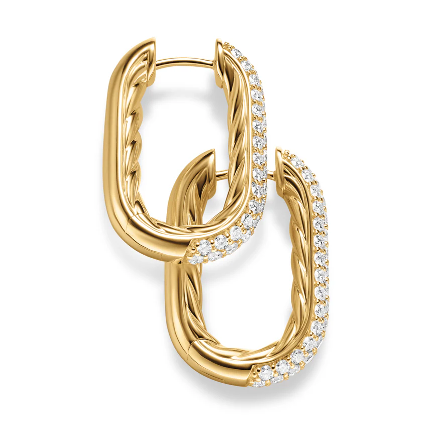 DY Madison Smooth Hoop Earrings in 18K Yellow Gold with Diamonds, 24.3mm - Image 2