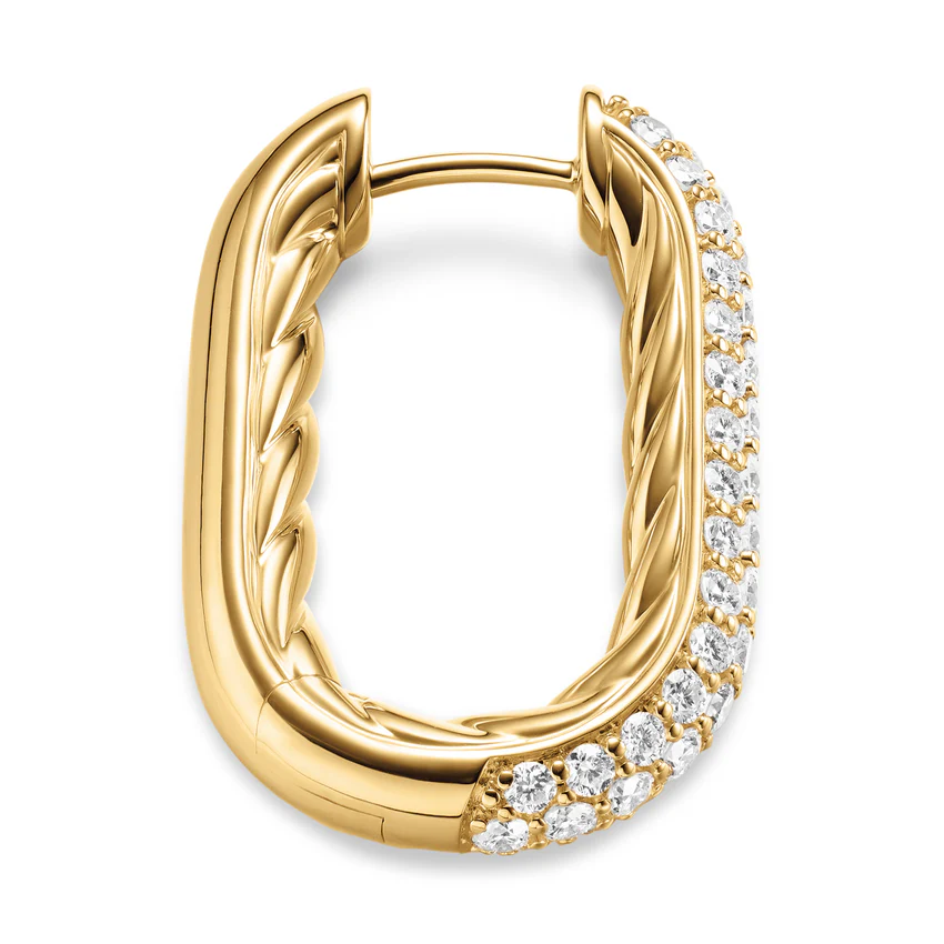DY Madison Smooth Hoop Earrings in 18K Yellow Gold with Diamonds, 24.3mm - Image 3