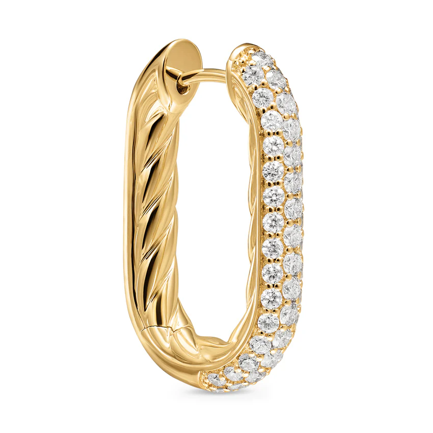 DY Madison Smooth Hoop Earrings in 18K Yellow Gold with Diamonds, 24.3mm - Image 4