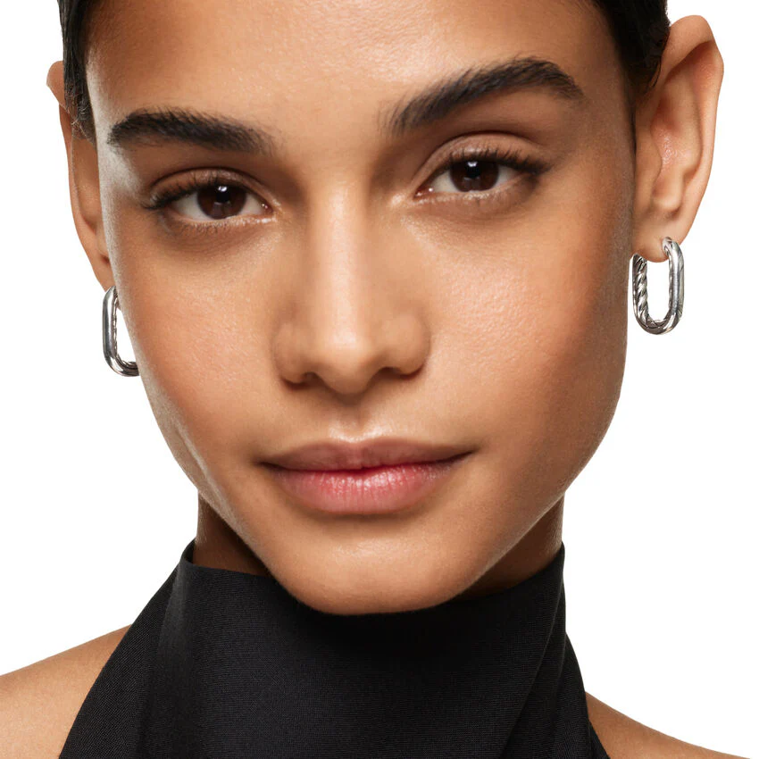 DY Madison Smooth Hoop Earrings in Sterling Silver, 24.3mm - Image 4