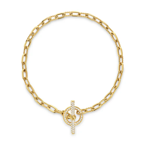 DY Madison Toggle Chain Bracelet in 18K Yellow Gold with Diamonds, Size Medium - Image 3