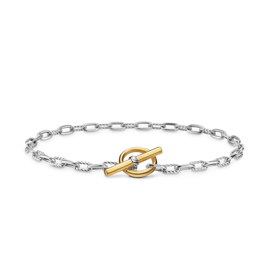 DY Madison Toggle Chain Bracelet in Sterling Silver with 18K Yellow Gold, 3mm, Extra Small