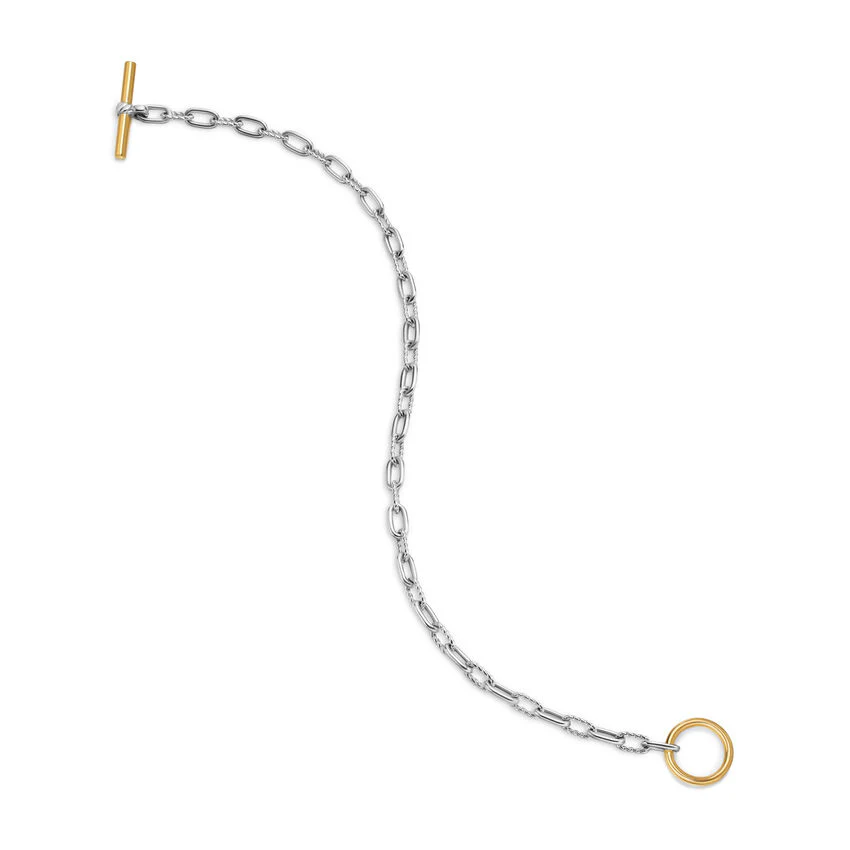 DY Madison Toggle Chain Bracelet in Sterling Silver with 18K Yellow Gold, 3mm, Extra Small - Image 2