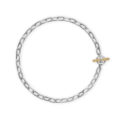 DY Madison Toggle Chain Necklace in Sterling Silver with 18K Yellow Gold, 16"