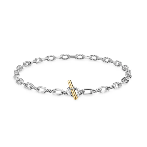 DY Madison Toggle Chain Necklace in Sterling Silver with 18K Yellow Gold, 16" - Image 2