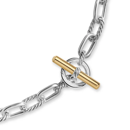 DY Madison Toggle Chain Necklace in Sterling Silver with 18K Yellow Gold, 16" - Image 3