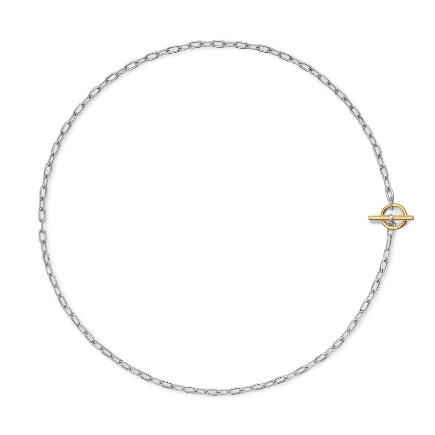DY Madison Toggle Chain Necklace in Sterling Silver with 18K Yellow Gold, 3mm, 17"