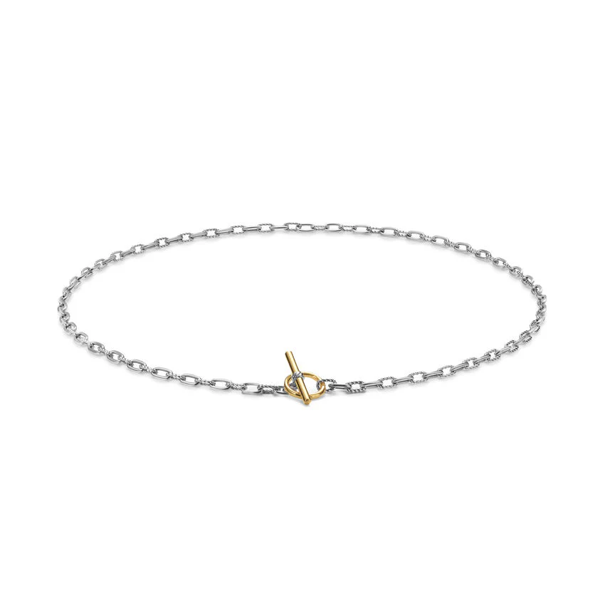 DY Madison Toggle Chain Necklace in Sterling Silver with 18K Yellow Gold, 3mm, 17" - Image 2