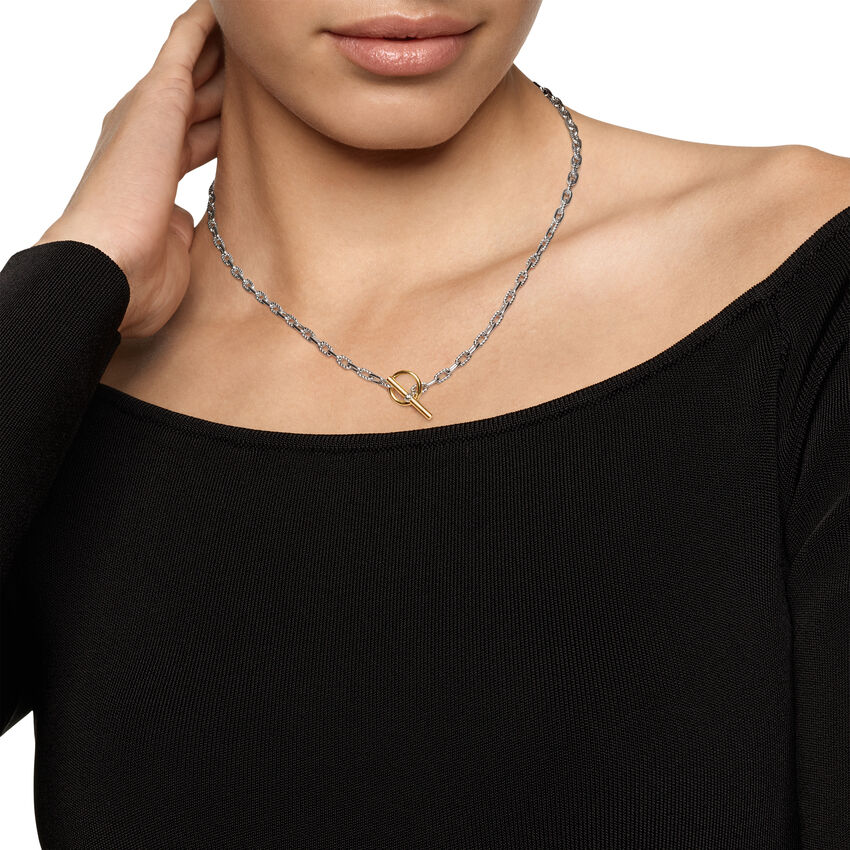 DY Madison Toggle Chain Necklace in Sterling Silver with 18K Yellow Gold, 3mm, 17" - Image 5