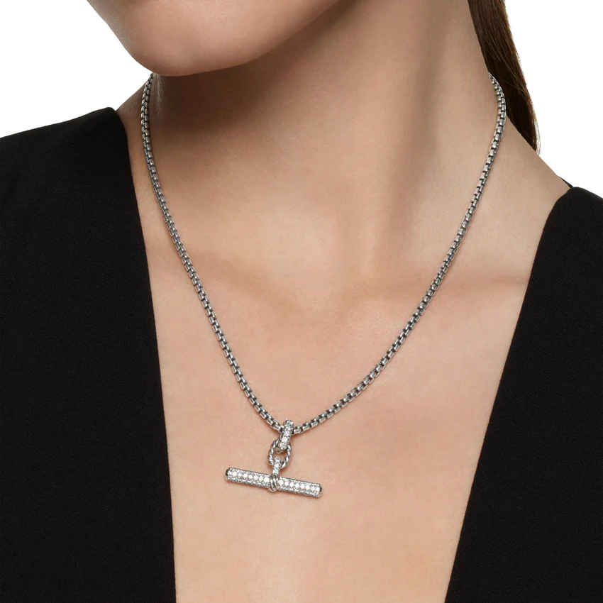 DY Madison Toggle Pendant in Sterling Silver with Diamonds, 29mm - Image 3