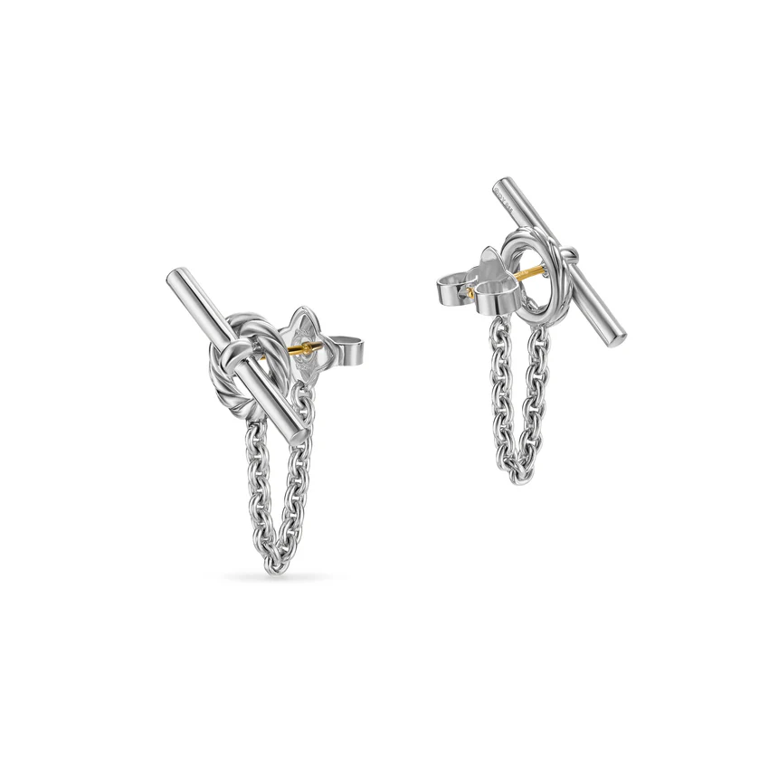DY Mercer Bold Toggle Chain Stud Earrings in Sterling Silver, 50.4mm - Image 2