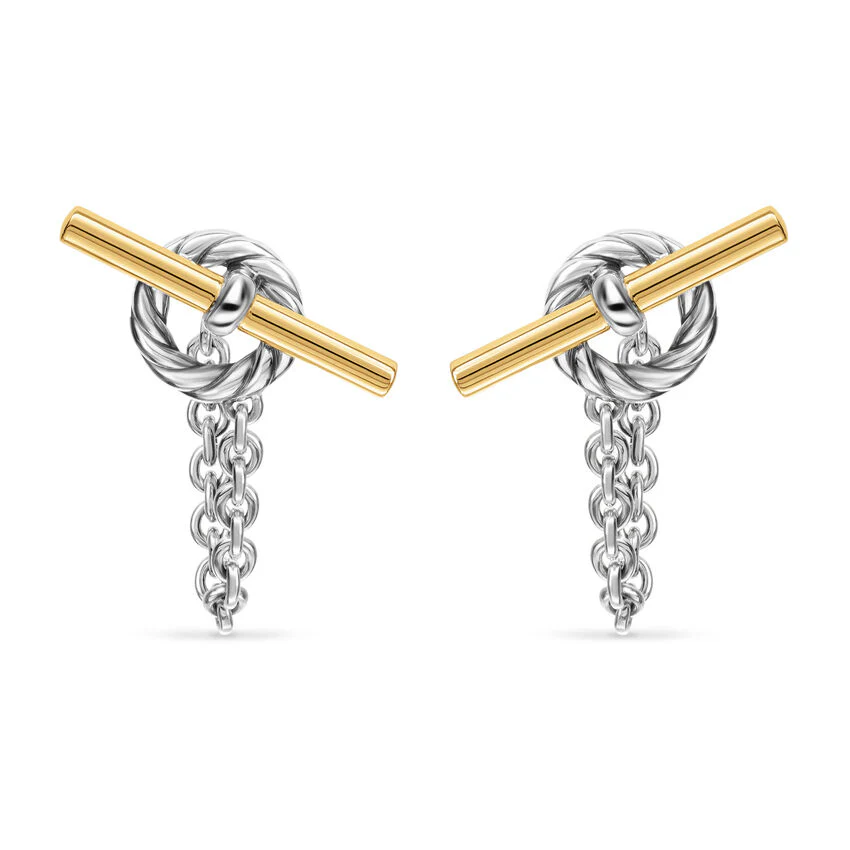 DY Mercer Bold Toggle Chain Stud Earrings in Sterling Silver with 18K Yellow Gold, 50.4mm