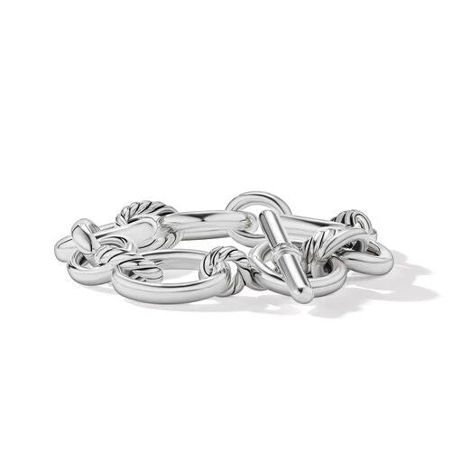 DY Mercer Bracelet in Sterling Silver with Pavé Diamonds, Size Medium