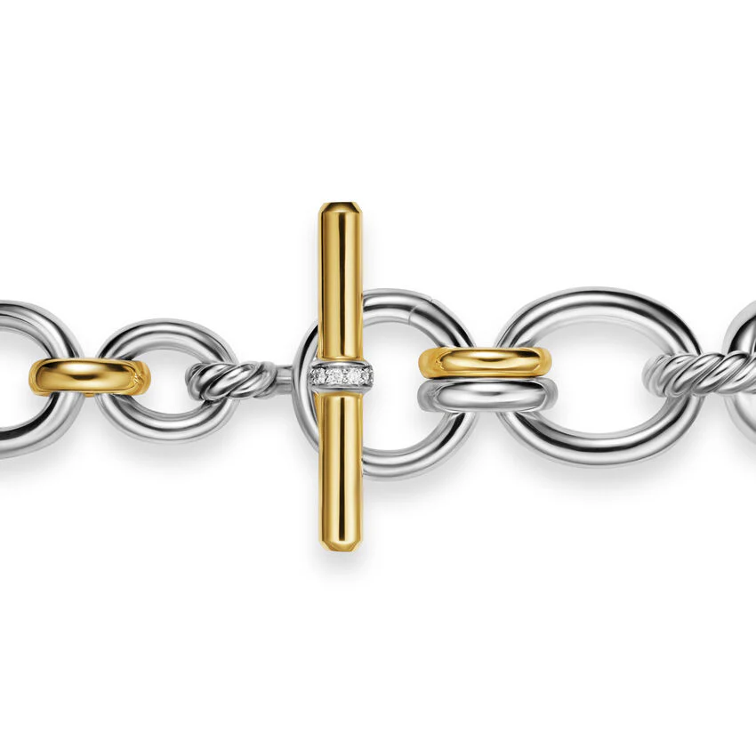 DY Mercer Chain Bracelet in Sterling Silver with 18K Yellow Gold and Diamonds, 8mm, Size Large - Image 4