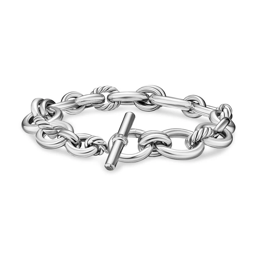 DY Mercer Chain Bracelet in Sterling Silver with Diamonds, 8mm, Size Large