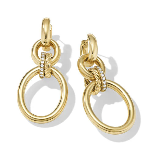 DY Mercer Circular Drop Earrings in 18K Yellow Gold with Pavé Diamonds - Image 2
