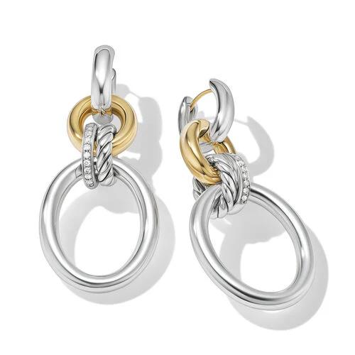 DY Mercer Circular Drop Earrings in Sterling Silver with 18K Yellow Gold and Pavé Diamonds - Image 2