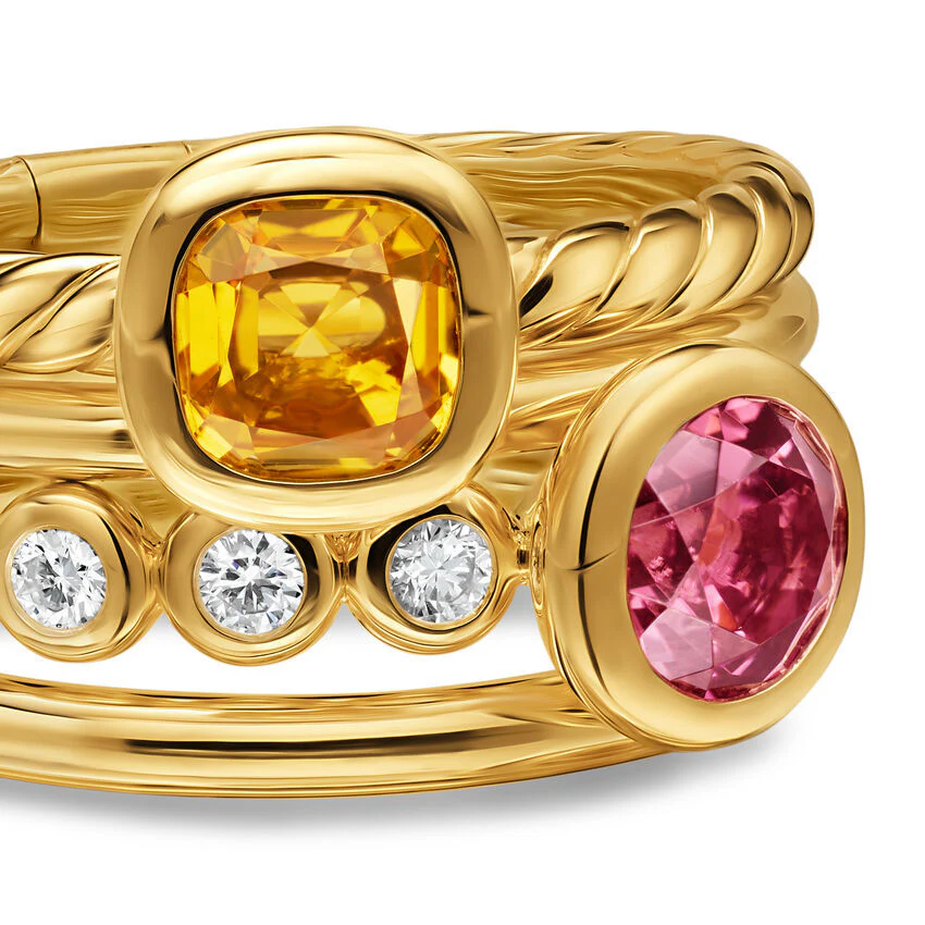DY Mercer Color Stone Multi Row Ring in 18K Yellow Gold with Citrine, Pink Tourmaline and Diamonds, 10mm, Size 7 - Image 3
