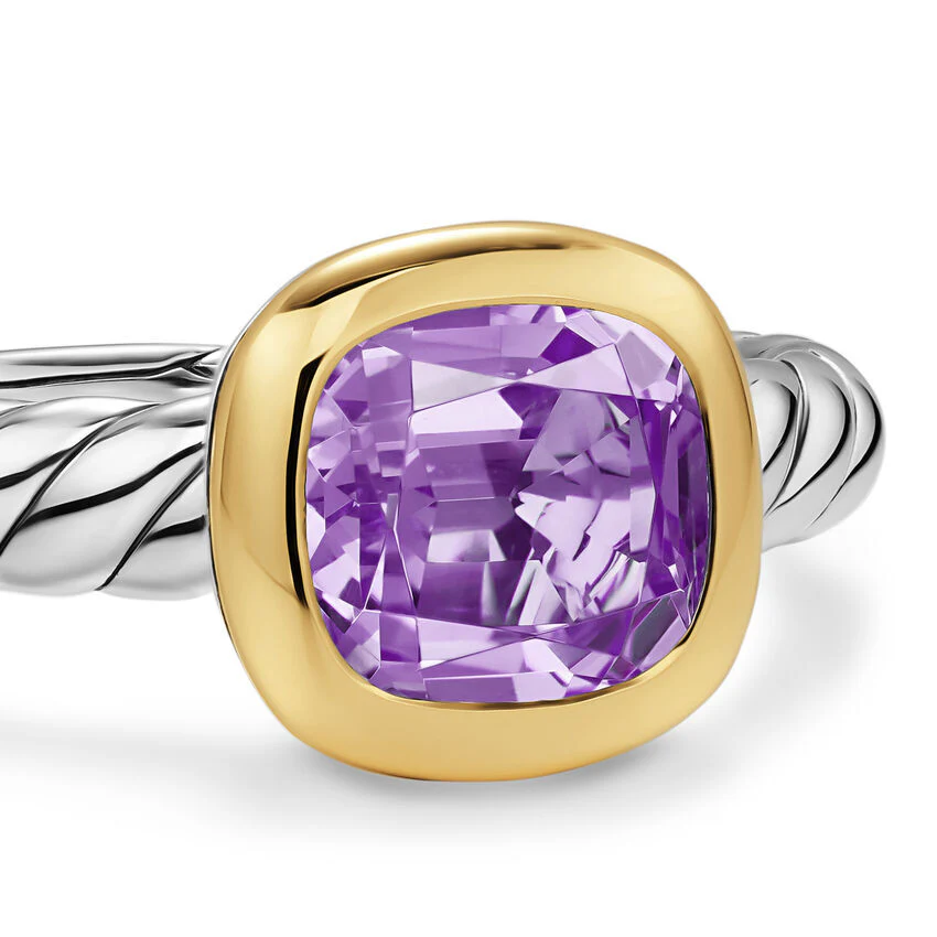 DY Mercer Color Stone Ring in Sterling Silver with 18K Yellow Gold and Amethyst, 7mm, Size 6 - Image 2