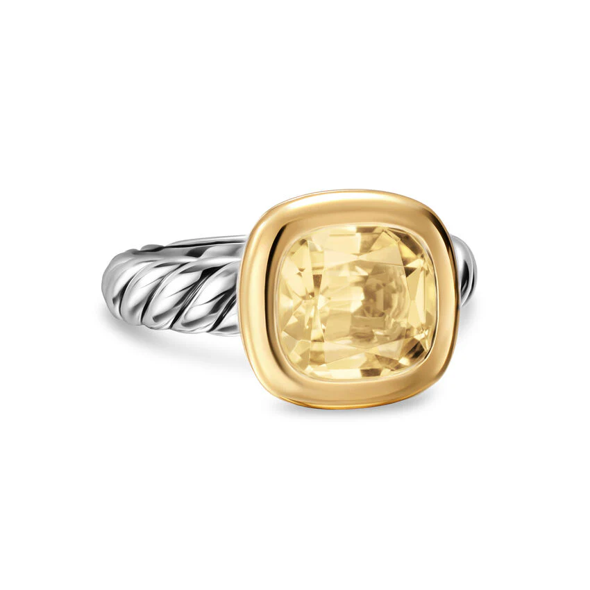 DY Mercer Color Stone Ring in Sterling Silver with 18K Yellow Gold and Champagne Citrine, 10mm, Size 6
