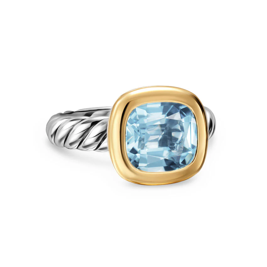 DY Mercer Color Stone Ring in Sterling Silver with 18K Yellow Gold and Sky Blue Topaz, 10mm, Size 6