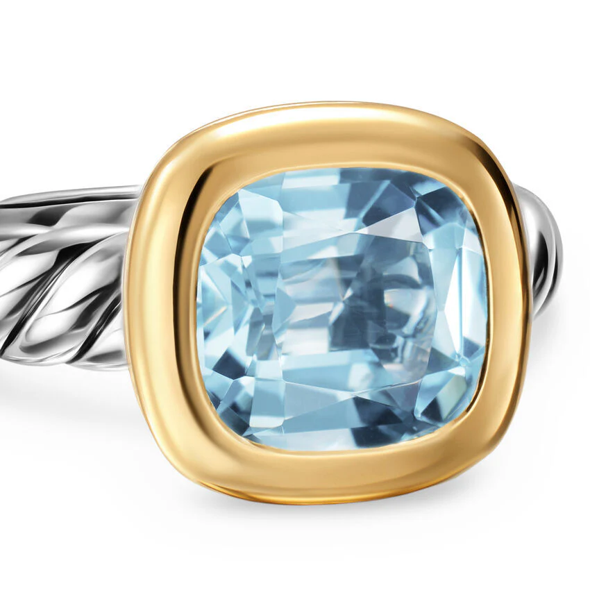DY Mercer Color Stone Ring in Sterling Silver with 18K Yellow Gold and Sky Blue Topaz, 10mm, Size 6 - Image 2