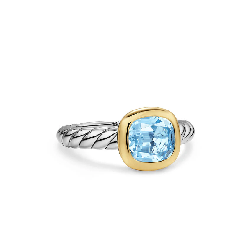 DY Mercer Color Stone Ring in Sterling Silver with 18K Yellow Gold and Sky Blue Topaz, 7mm, Size 5