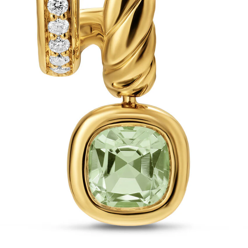 DY Mercer Color Two Row Drop Earrings in 18K Yellow Gold with Prasiolite and Diamonds, 19.5mm - Image 3