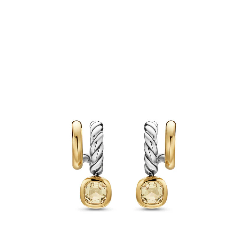 DY Mercer Color Two Row Drop Earrings in Sterling Silver with 18K Yellow Gold and Champagne Citrine, 19.5mm