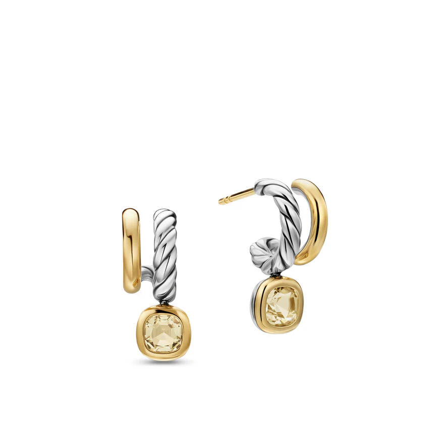 DY Mercer Color Two Row Drop Earrings in Sterling Silver with 18K Yellow Gold and Champagne Citrine, 19.5mm - Image 2