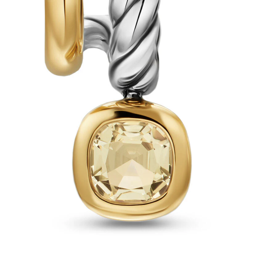 DY Mercer Color Two Row Drop Earrings in Sterling Silver with 18K Yellow Gold and Champagne Citrine, 19.5mm - Image 3