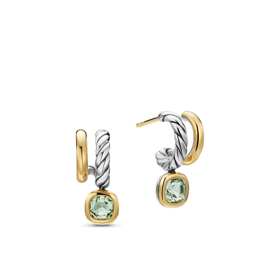 DY Mercer Color Two Row Drop Earrings in Sterling Silver with 18K Yellow Gold and Prasiolite, 19.5mm - Image 2