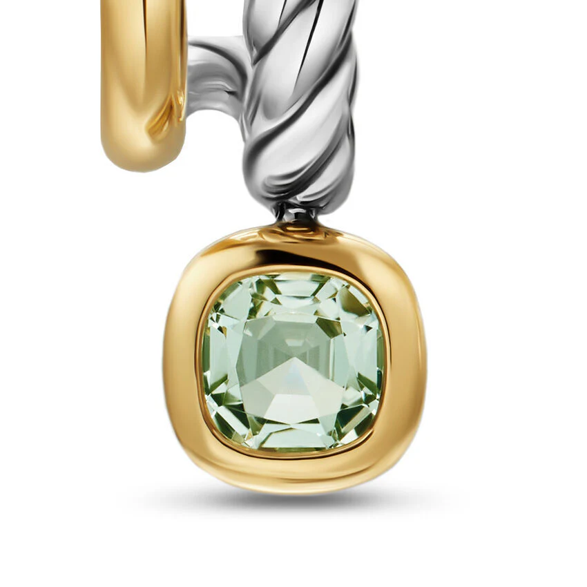 DY Mercer Color Two Row Drop Earrings in Sterling Silver with 18K Yellow Gold and Prasiolite, 19.5mm - Image 3