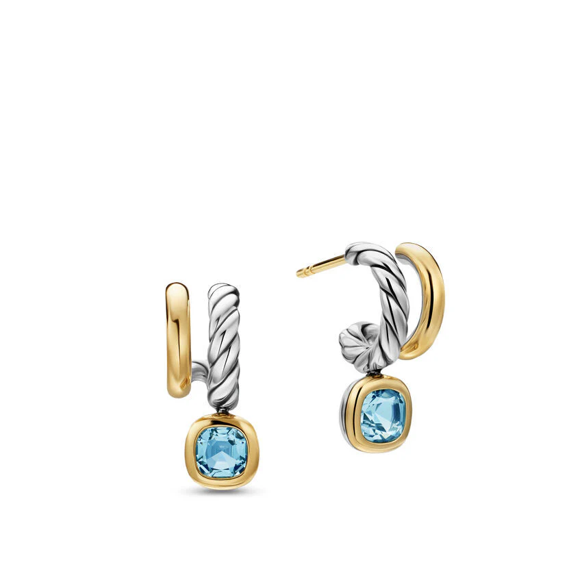 DY Mercer Color Two Row Drop Earrings in Sterling Silver with 18K Yellow Gold and Sky Blue Topaz, 19.5mm - Image 2