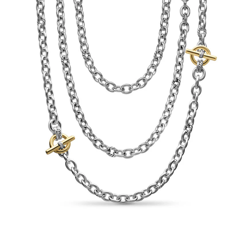 DY Mercer Convertible Chain Necklace in Sterling Silver with 18K Yellow Gold and Diamonds, 8mm