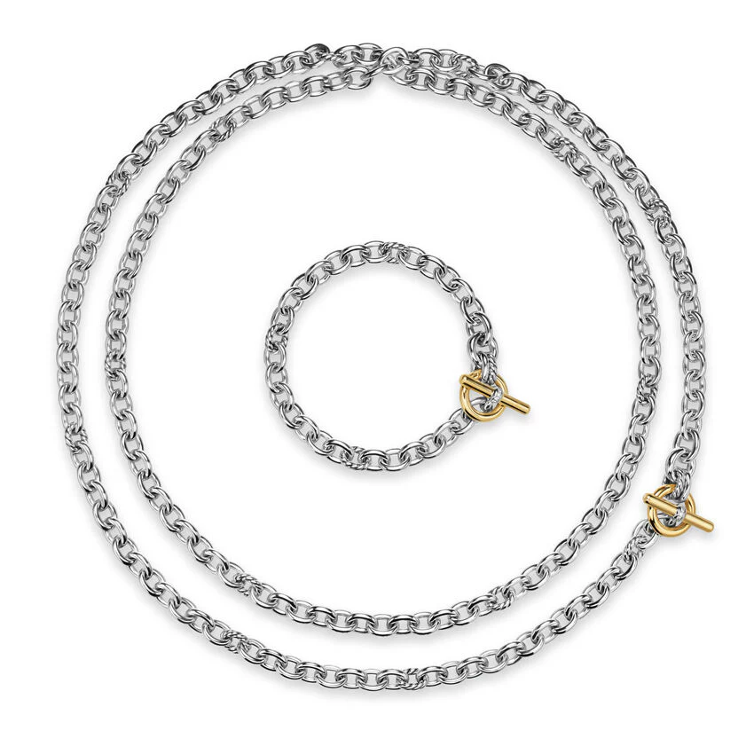 DY Mercer Convertible Chain Necklace in Sterling Silver with 18K Yellow Gold and Diamonds, 8mm - Image 2