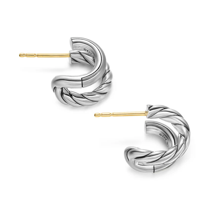 DY Mercer Double Hoop Huggie Earrings in Sterling Silver, 13.5mm - Image 2