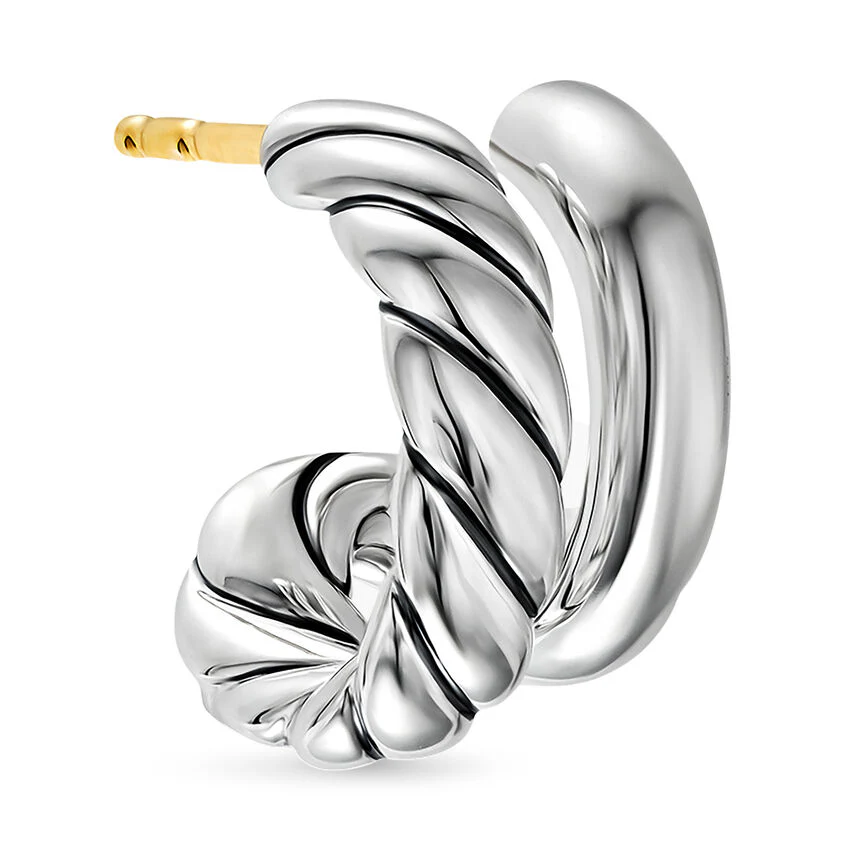 DY Mercer Double Hoop Huggie Earrings in Sterling Silver, 13.5mm - Image 3