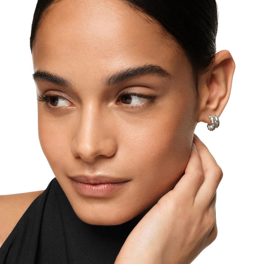 DY Mercer Double Hoop Huggie Earrings in Sterling Silver, 13.5mm - Image 4