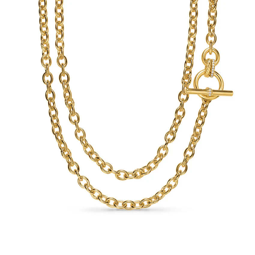 DY Mercer Double Row Toggle Chain Necklace in 18K Yellow Gold with Diamonds, 8mm, 41" - Image 2