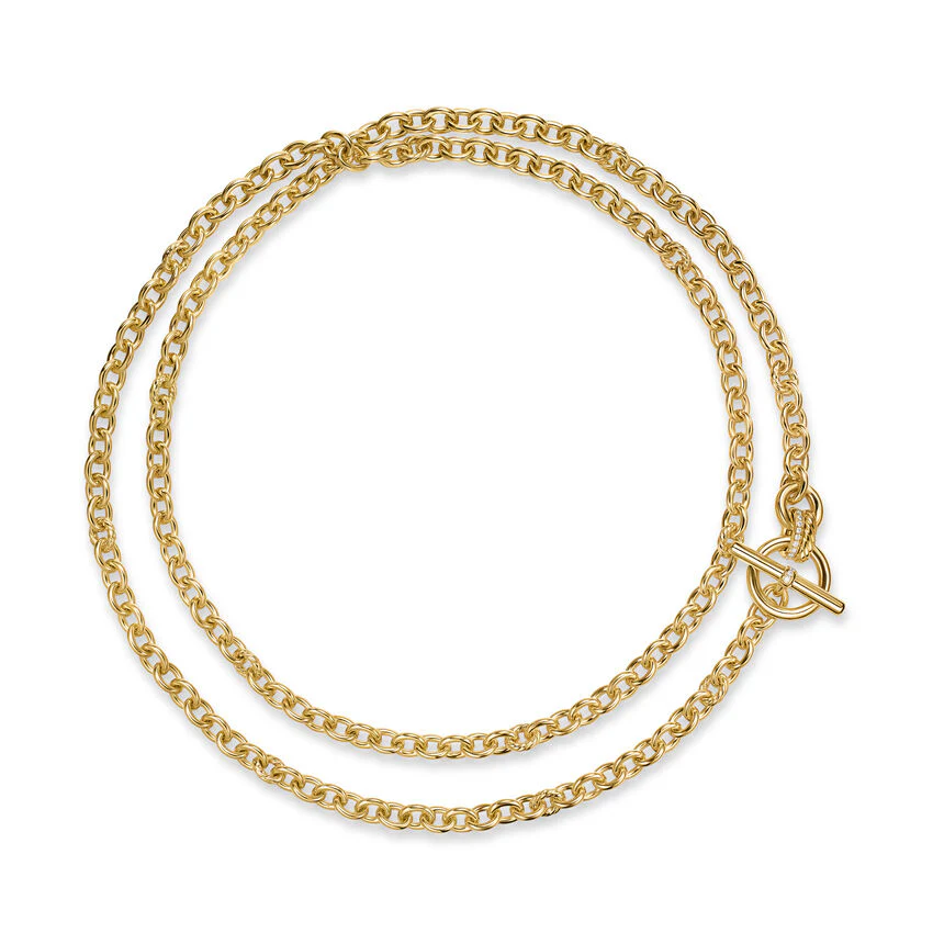 DY Mercer Double Row Toggle Chain Necklace in 18K Yellow Gold with Diamonds, 8mm, 41" - Image 3