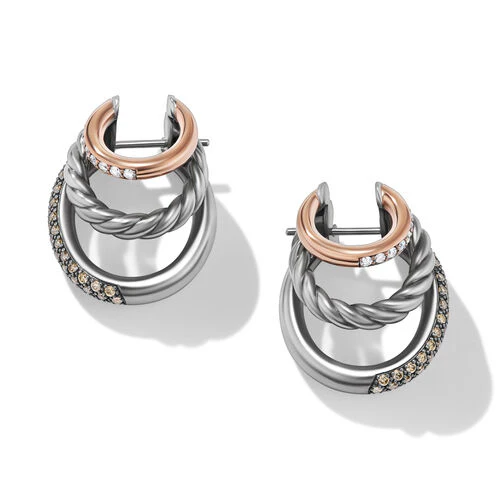 DY Mercer Melange Multi Hoop Earrings in Sterling Silver with 18K Rose Gold and Pavé Diamonds - Image 2