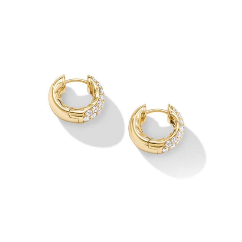 DY Mercer Micro Hoop Earrings in 18K Yellow Gold with Pavé Diamonds - Image 2